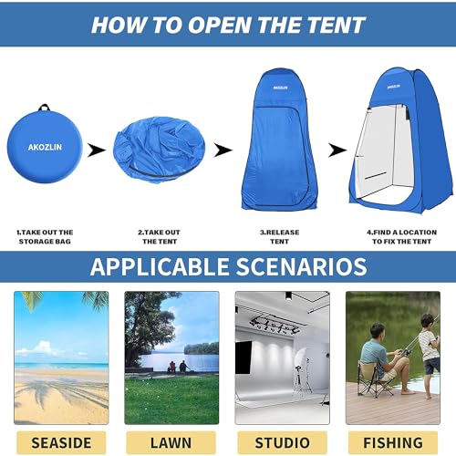 Image of AKOZLIN Portable Pop Up Shower Tent Instant Privacy Dressing Changing Outdoor Shower Room Camp Toilet Tent 47.2 inch Lx47.2 inch Wx74.8 inch H Blue