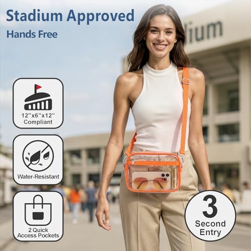 Image of PACKISM Clear Bag for Stadium Events - Small Clear Purse Crossbody Bag | Adjustable Wide Strap, 2 Easy Access Pockets, Thick 0.5mm PVC, for Sports Game Day Concerts Festival, Women Clear Stadium Bag