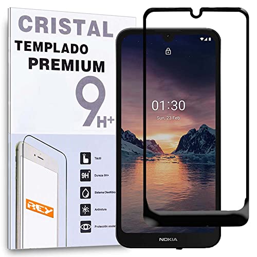 REY Protector de Pantalla Curvo para Nokia 1.3, Negro, Cristal Vidrio Templado Premium, 3D / 4D / 5D