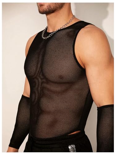 MakeMeChic Body masculino vazado, transparente, gola redonda, sem mangas, modelador para festa, Pret