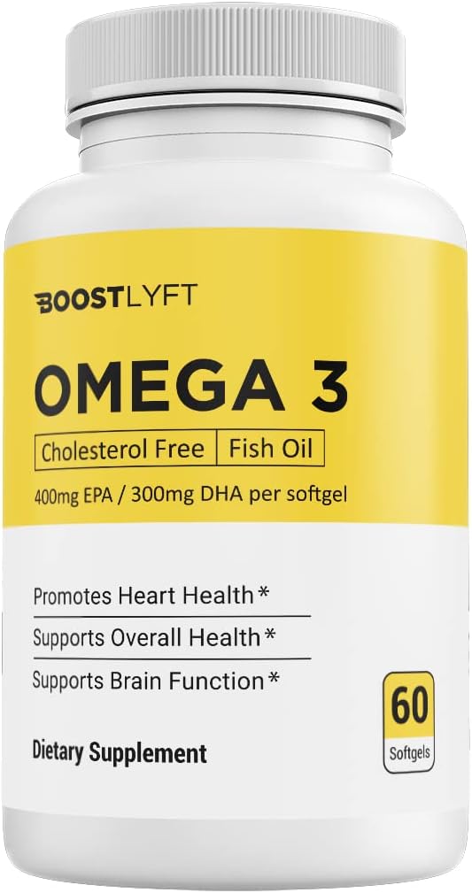 Boost Lyft Omega 3 Fish Oil Supplements - High 400mg EPA and 300mg DHA - Essential Support for Healthy Heart, Brain Function, Skin and Eye Health - 60 Softgels