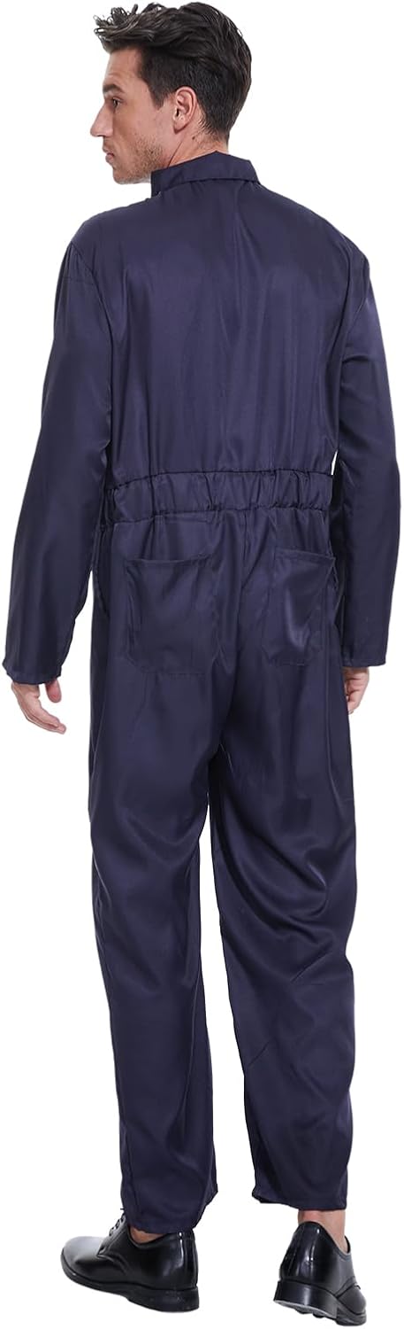 Navy Blue Jumpsuit Coveralls Adult, Horror Costume with Mask and Prop Knife, for Halloween Cosplay - Image 2