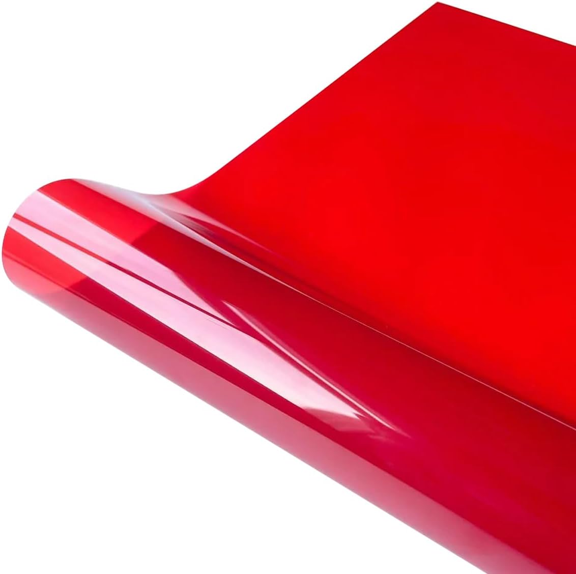 Transparent Glass Film, Self Adhesive Heat Blocking Reusable Decorative Glass Protection Sticker Roll Tint Film for Bathroom Home Office(Red, 196.85 x 21.65 inches)