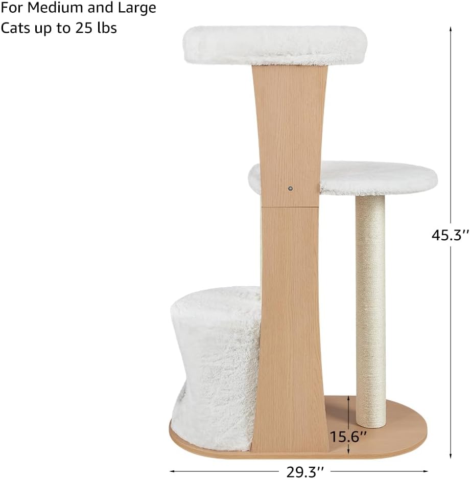 beeNbkks Cat Tree for Large Pets, Modern Tall Cat Tower with Condo Scratching Post Perch Bed, Indoor Wood Pet Furniture for Multiple Kittens