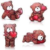 DoubleFill 4pcs Valentines Day Figurines Wood Bear Tabletop Set Love Heart Sculpture Decoration for Valentines Table Centerpiece Home Party Supplies Statue Gifts Decoration