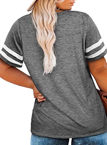 Happy Sailed Womens Plus Size Tunic Tops Summer Short Sleeve V Neck Striped Loose Casual Tee Shirt,3X Gray #TOP1