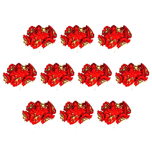 LEMCC Lot de 60 poinsettias de Noël artificielles en soie rouge avec tiges courtes pour décoration de Noël