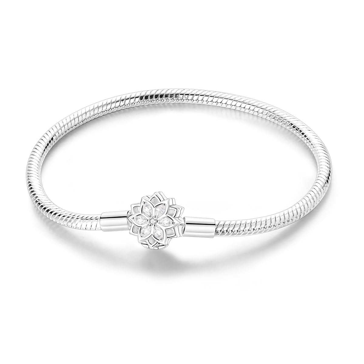 Bracciale in Argento con Maglia Snake e Chiusura a Cuore Compatibile con Europei Charms da Donna