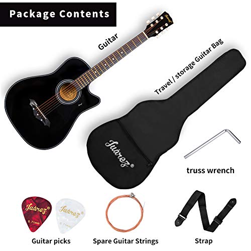 Image of JUAREZ JRZ38CTR /BK 38 Inch Linden Wood Acoustic Guitar with Dual Action Truss Rod, Bag, Picks, Allen Key, Extra String Set, Black