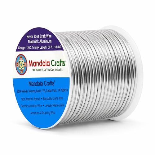 Image of Mandala Crafts 12 Gauge Silver Tone Anodized Aluminum Craft Wire, 60 FT | Colored, Flexible, Bendable, for Bonsai, Armature, Sculpting, Wire Wrapping, Jewelry Making, Weather & Tarnish Resistant