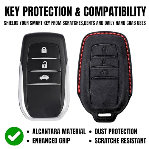 Image of KMH Alcantara Key Cover Compatible with Toyota Fortuner | Fortuner Legender | Innova Hycross 3 Button Shell Case Holder Full Key Protector Smart Keycover (D3) Black - Pack of 1