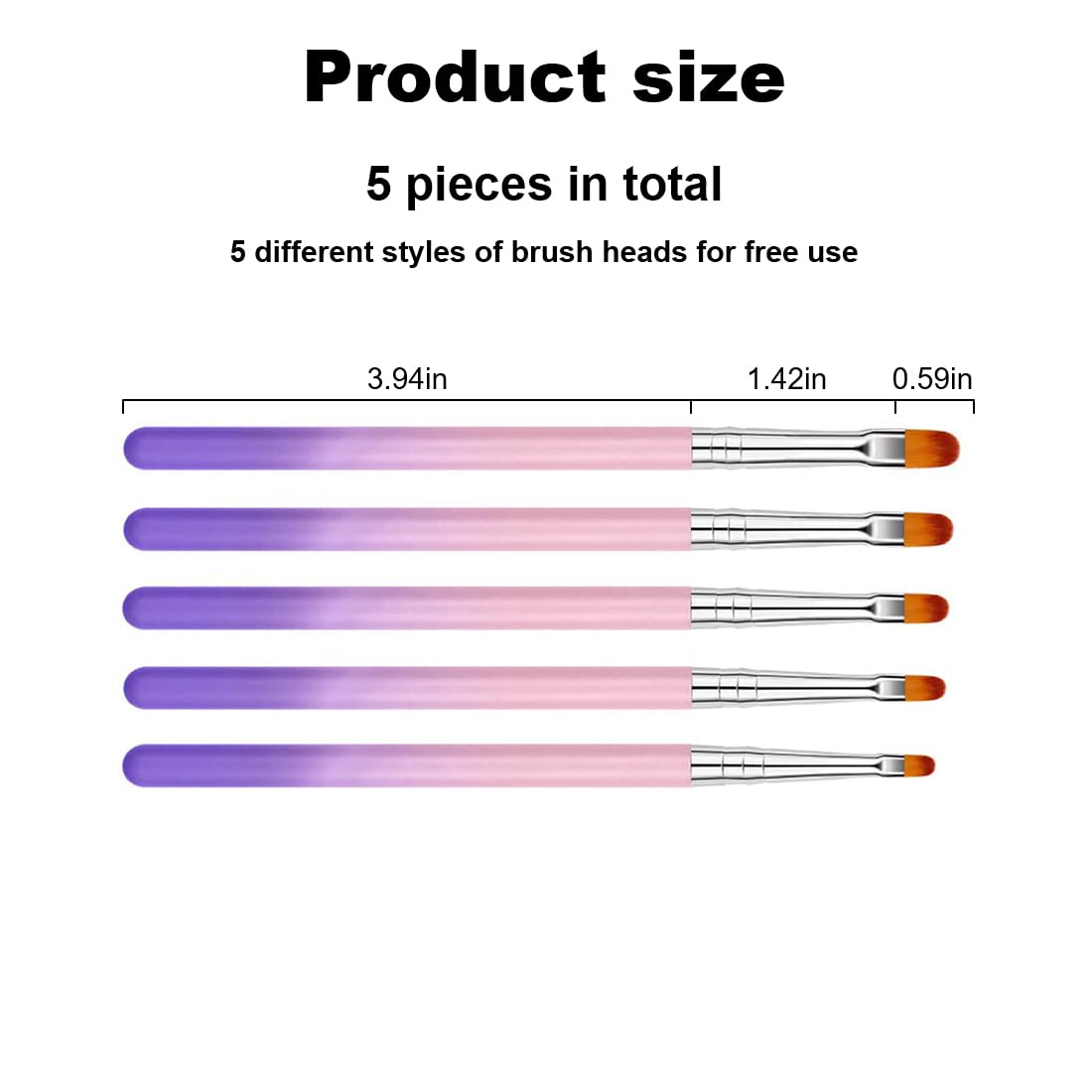 Set di 5 pennelli per unghie – Pennello professionale in gel e acrilico per unghie – Pennello gel per nail art – Pennello acrilico per unghie – Set di pennelli per unghie in gel