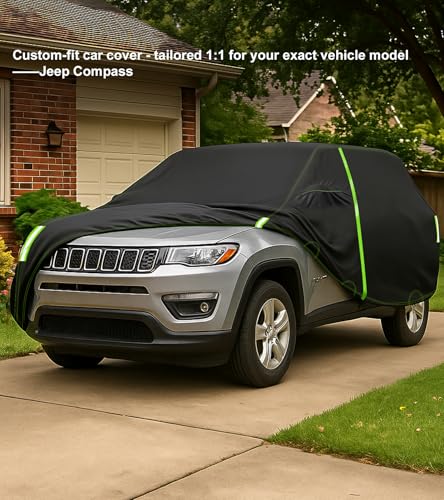 Image of Custom Fit for Jeep Compass Car Cover 2007-2026 Compact SUV Covers 100% Waterproof with Zipper Door & Side Mirror Pockets All Weather Snowproof Rain Hail UV Protection Outdoor Full Cover