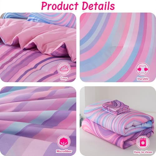 Image of Full Bedding Set for Girls, Tie Dye Superior Girls Comforter Set, Blue Pink Purple Full Size Bedding Sets