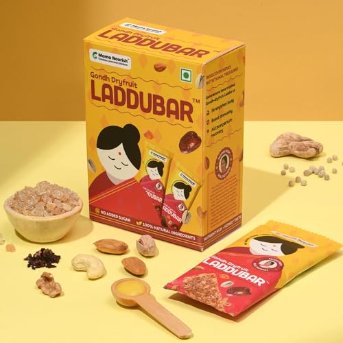 Image of LADDUBAR - Gond Dryfruit Laddubar by Mamanourish (Pack of 12 x 35 g) | as Seen on Shark Tank | Gond, Cow Ghee, Dates and Dry Fruits | Postpartum Dry Fruit Bar | Gondh Laddu for Everyone