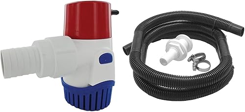 Rule 1100 GPH 27SA Bomba de sentina de detección electrónica 1100 y kit de plomería de bomba de sentina marina Shoreline | 2 abrazaderas de manguera