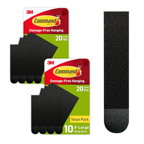 Image of Command 20 Lb XL Heavyweight Picture Hanging Strips, Damage Free Hanging Picture Hangers, Heavy Duty Wall Hanging Strips for Living Spaces, 20 Black Adhesive Strip Pairs, PH217BLK-10NA