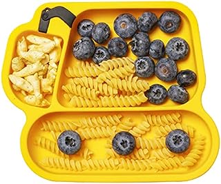Qshare Suction Plates for Babies - Silicone Baby Plates and Toddler Plates - 3 Compartment Spill Proof for High Chair - First Stage Feeding Supplies for Kids -Microwave and Dishwasher Safe
