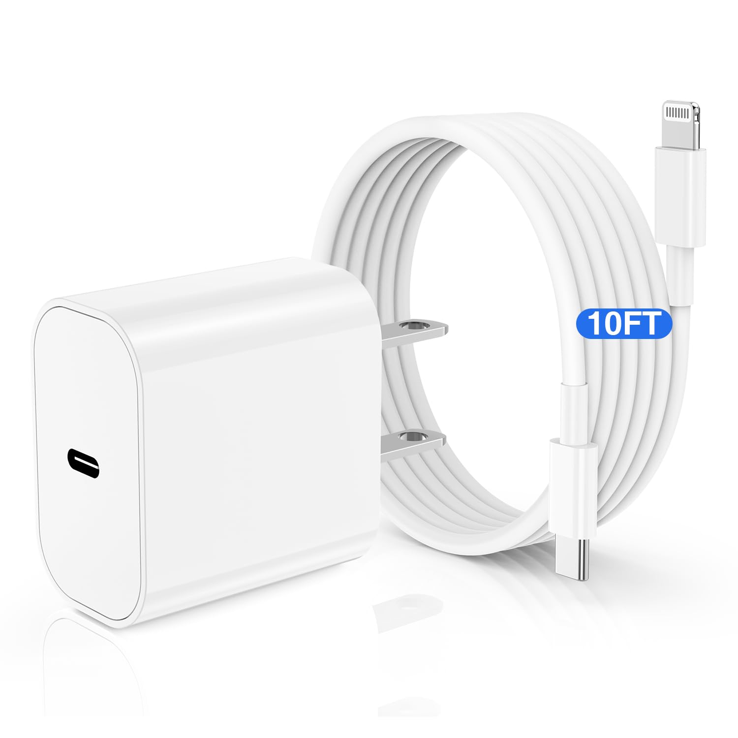iPhone Fast Charger Block, Wall Charger Plug with Long USB C to Lightning Cable Cord 10ft, Type C Charging Power Adapter Cube Brick Box for Apple iPhone 14/14 Pro Max/14 Pro/13/13 Pro/12/12 Mini/11