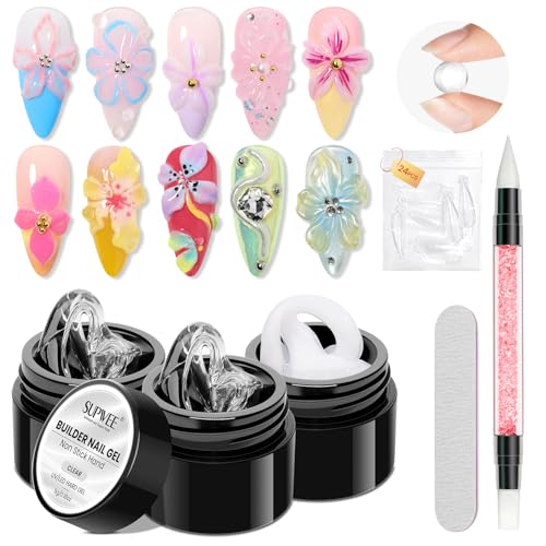 SUPWEE 3D Sculpting Gel for Nail Art Clear and White Non Stick Hand Hard Gel for Nails Home Manicure Nail Salon Nail Charms Extension Carving Molding Solid Builder Gels