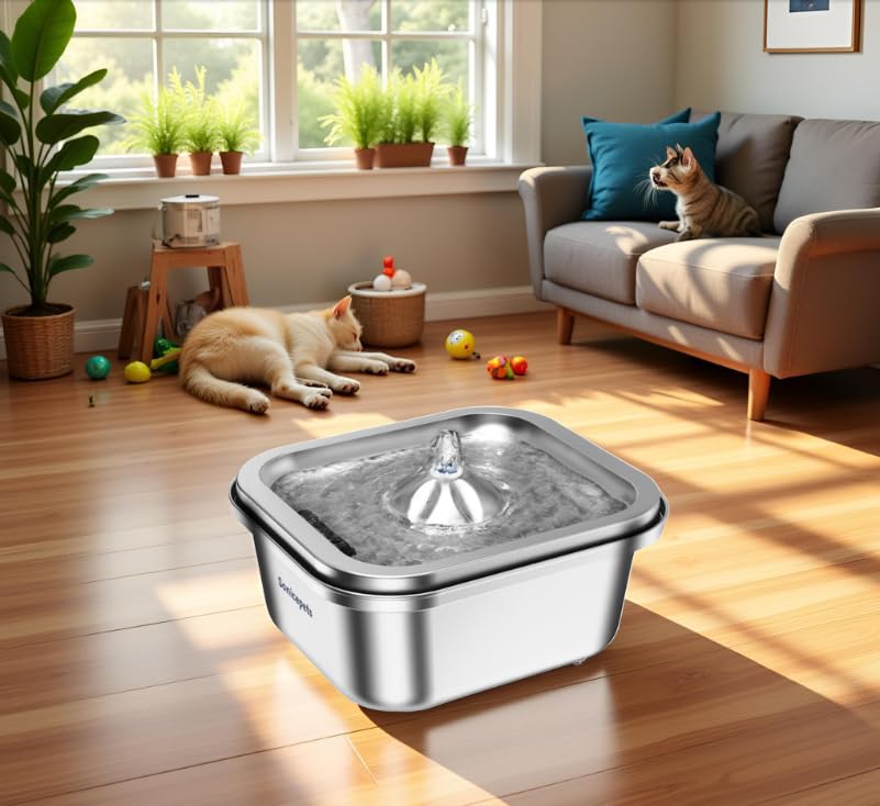 Fuente de agua para gatos en acero inoxidable miniatura 3