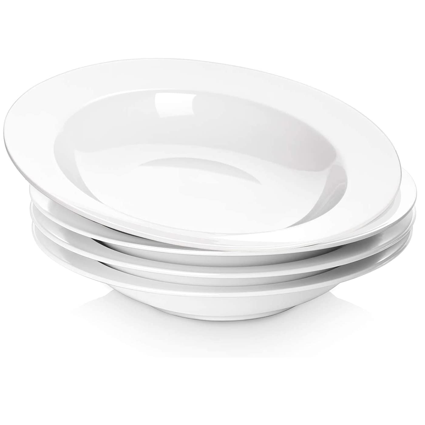 Soup Bowls, Pasta Bowls Plates, White Salad Bowls Set of 4, Porcelain Wide Rim Bowls, 560ml, Microwave & Dishwasher Safe