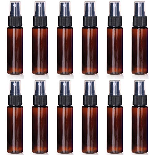 12 Pack Spray Bottles 1oz/30ml Empty Fine Mist Plastic Mini Travel Bottle Refillable Container (Brown)