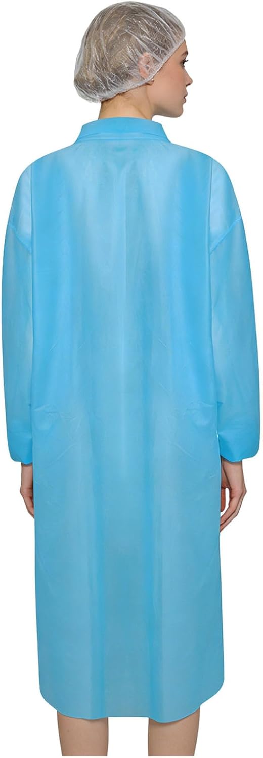 Hularka 10 Pcs Adult Non-Woven Disposable Lab Coat Front Button-up Long Sleeve Long Coat Workwear