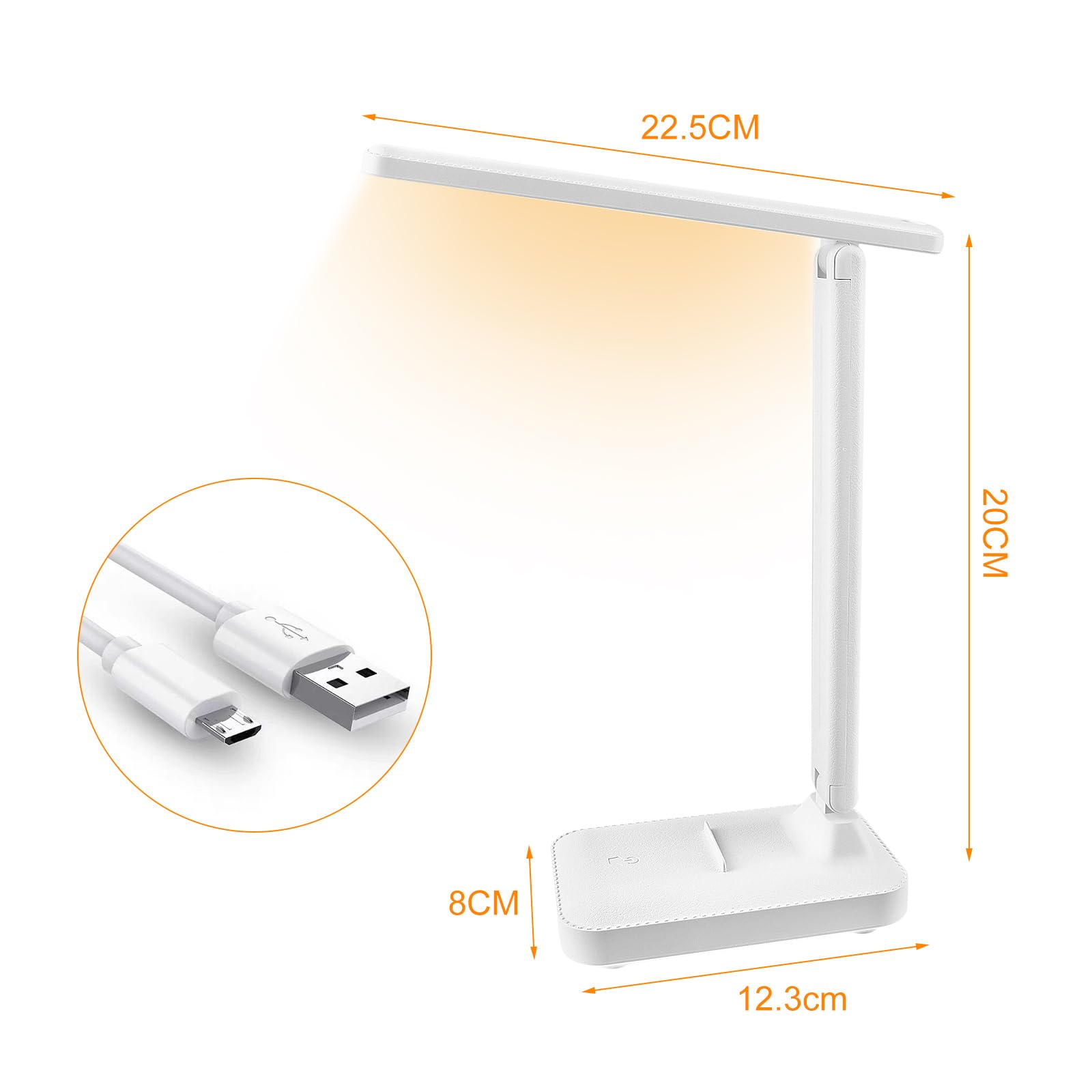 UKOFEW Lámpara Escritorio Led, Flexo Lamparas de Mesita de Noche, Plegable Lampara de Mesa, Ajustable Lamparas sin Cables 3 Modos y Atenuación Anómala para Cama,Oficina,Leer,Estudiar,Nocturna(Blanco)