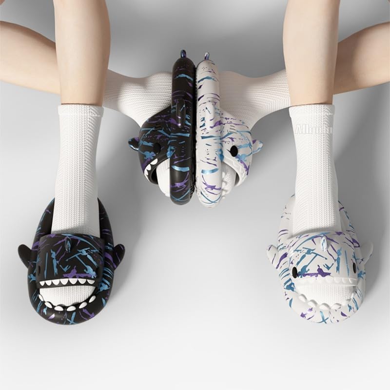 Image of allgala Shark Slides for Women Men and Big Kids Novelty Soft Slippers Open Toe Shark Sandals Cushioned Slides Beach Pool Shower Cruise Slippers with Comfy Cushioned Thick Sole