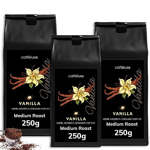 Caffeluxe Flavoured Ground Coffee - Vanilla 3 Pack (250g Per Bag)