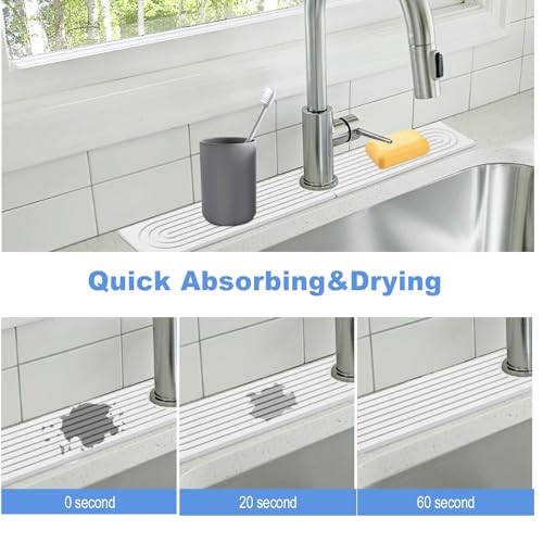 Stone Faucet Mat for Kitchen Sink- 15.6''x 3.9''Diatomite Fast-Drying Faucet Mat, Super Water Absorbing Stone Tray for Sink,Faucet Splash Guard for Bathroom Counter (White) by CSTHTSC - Image 4