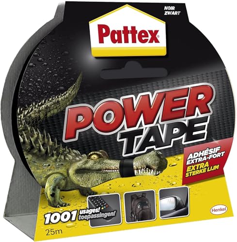 Pattex – Adhésif Power Tape extra-fort noir (rouleau de 25 m) – Bande adhésive toilée tous supports – Ruban adhésif étanche pour charges lourdes