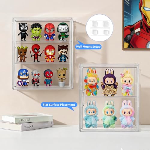 Image of 3 Tier Acrylic Display Case for Figures, Wall-Mounted Clear Storage Organizer Box with 2 Movale Plates & Magnetic Door, Display Cases for Collectibles Action Figure, 2 Pack