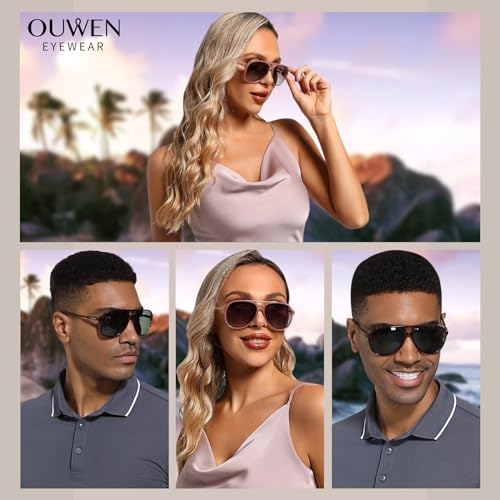 OUWEN Retro Polarized Aviator Sunglasses Womens Mens, Vintage Flexible 70s Stylish Classic Shades Sun Glasses OW22012