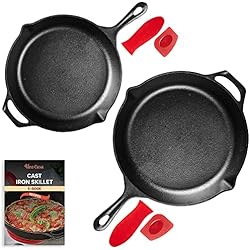 Sartenes Hierro Fundido Gourmet Tools Uno Casa Juego de 2 sartenes de hierro fundido de 25 cm y 30 cm - Sartenes de cocina presazonadas para freír - Para pasteles, pizzas, salsas, pan y huevos