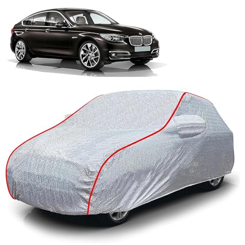 Image of Sulfar 100% Waterproof Car Body Cover Compatible with Mirror for BMW 5 Series GT (Triple Stitched, Full Bottom Elastic, Magic Silver with Red Piping)