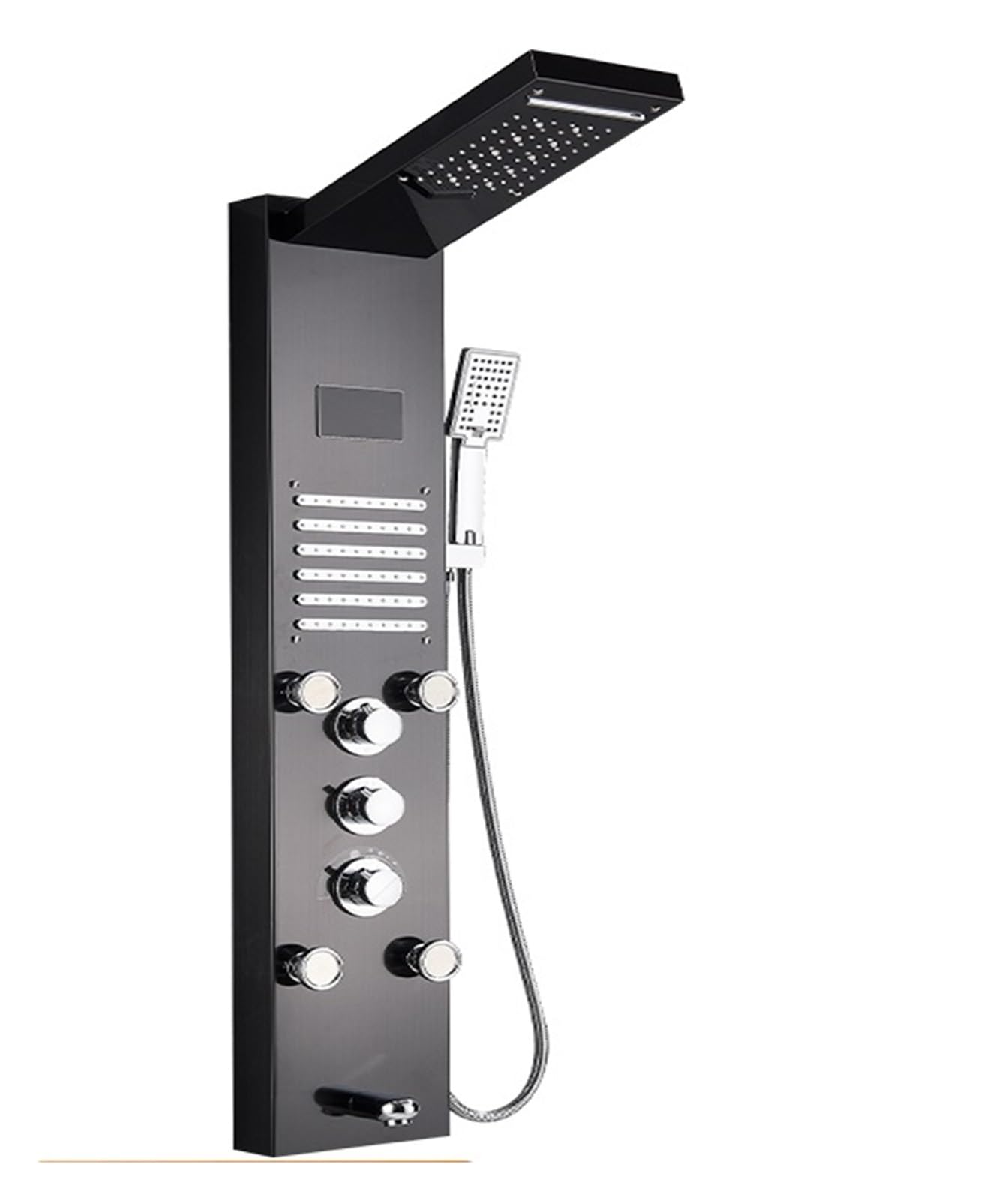 Soywim Black 8004 Shower System, Led Light Shower Panel,Waterfall Rain Digital Display Faucet Set,Spa Massage Jet Bathroom Column Mixer Tap System(Black 8004)