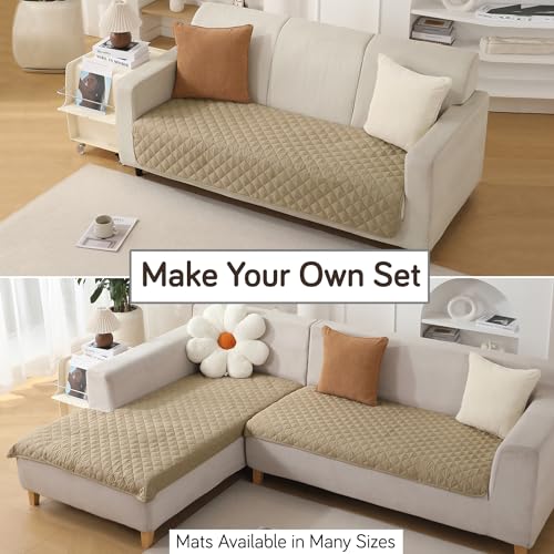 Image of HOKIPO Polyester Quilted Waterproof Sofa Cover Mats For 1 /2 /3 Seater Sofa And L Shape. Make Your Own Sofa Cover Set, Mat Length 81(D) X 60(L) Cm, Beige (Ar-4963-W2)