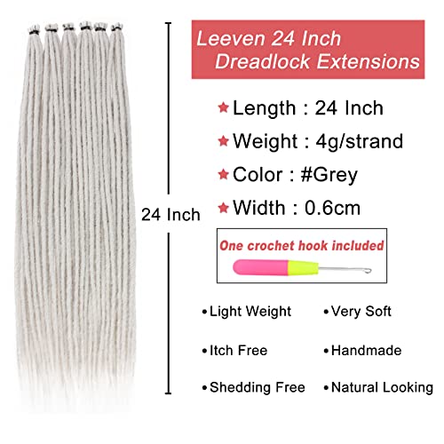 Leeven 20 Strands Thin Dreadlock Extensions 24 Inch Grey Soft Crochet Se Dreads Reggae Style Synthetic Braiding Hair 0.6 Cm Width Loc Extensions For Women Men #TOP1