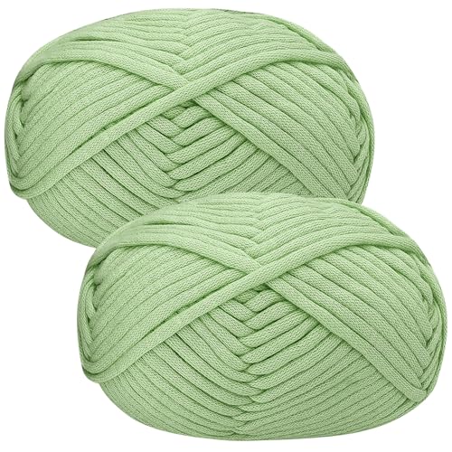 Häkelgarn Baumwolle Wolle zum Häkeln Chenille 2x50g Häkelwolle,Crochet Yarn Dickes Baumwoll-Nylon-Mischgarn Häkelgarn für Anfänger Salbeigrün Garn