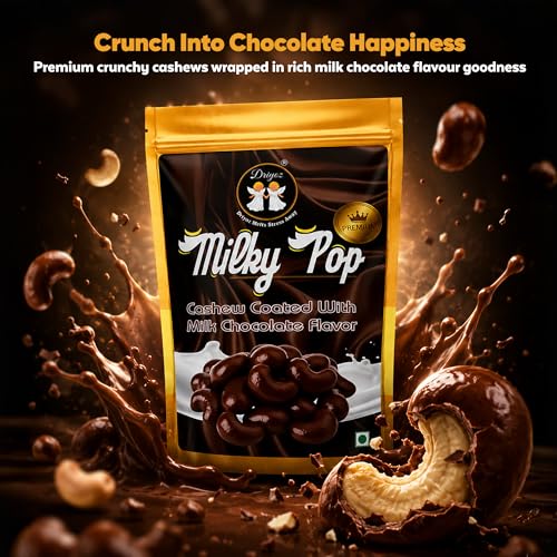Image of DRIYOZ Milky Pop Chocolate Coated Cashews 250g | Crunchy Roasted Kaju Nuts with Smooth Milk Chocolate Flavour Coating | Premium Sweet Dry Fruit Snack for Gifting, Parties, Travel & Daily Cravings