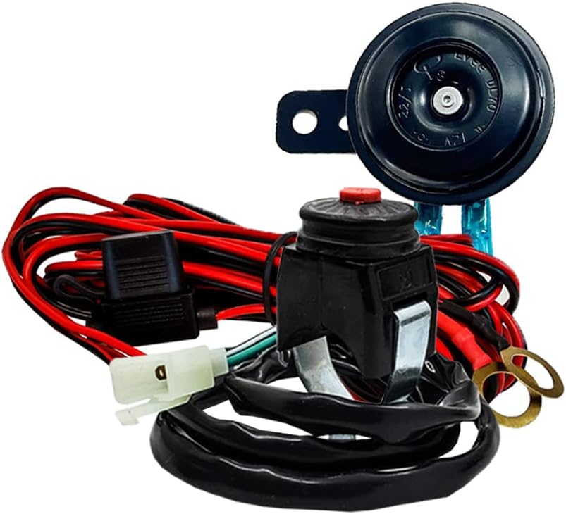 Kit de bocina de disco de 3 pulgadas, arnés de cableado, interruptor de manillar, fusible para motocicleta, ATV, moto de nieve, motocross.