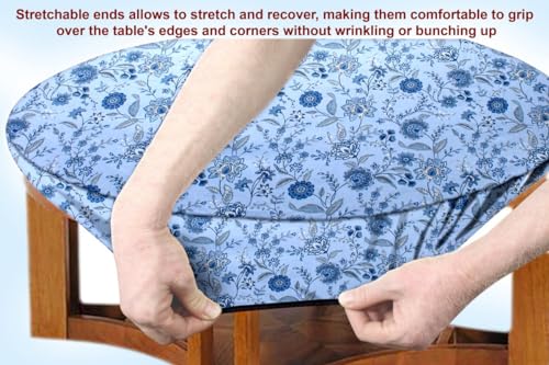 Image of The Furnishing Tree Elastic Cotton Round Center Table Cover 20x20 in Inches Floral Navy Blue