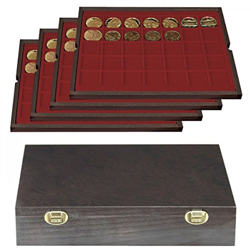 Lindner 2494-5 kasetka z prawdziwego drewna CARUS (do monet o średnicy do 36 mm)