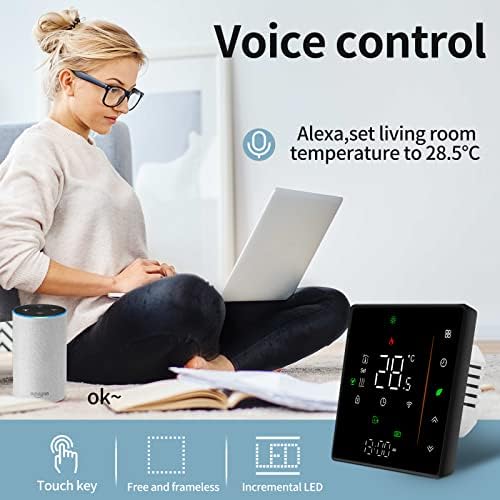MincoHome WiFi Smart Thermostat Programmable Temperature Controller for Underfloor Heating APP Remote Control Voice Control, Save Energy and Costs (Black Electric Heating)