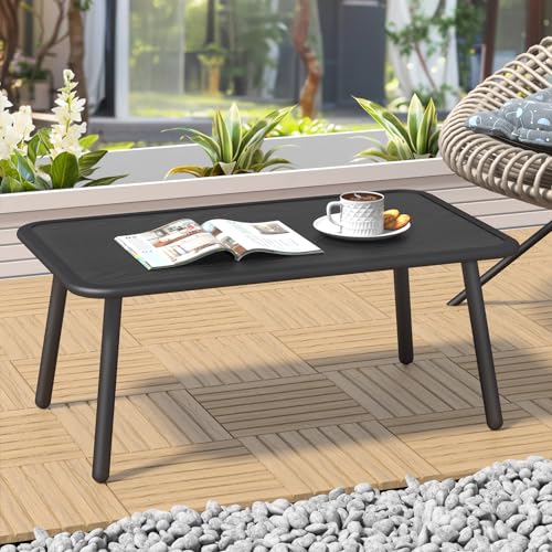 C-Hopetree Small Rectangle Outdoor Side Coffee Table for Outside Patio, Black Metal Top by C-Hopetree - Used condition - CA$92.99