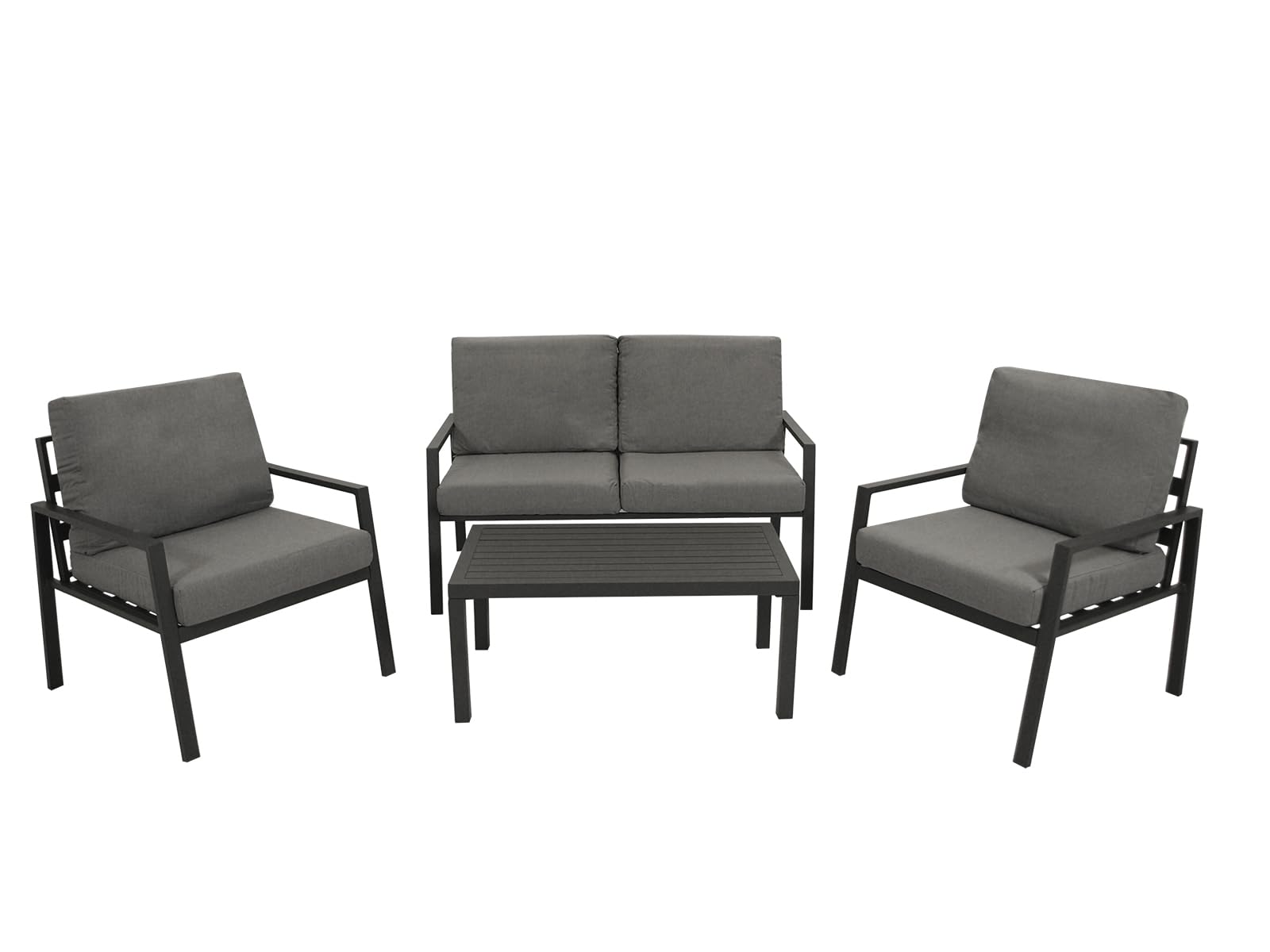 DEGAMO Loungeset Gartenset Vancouver 4-teilig, Aluminium anthrazit, Polster grau, wetterfest, Outdoor