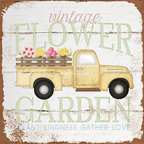 Cartel de pared de metal con impresión de flores vintage para jardín, camión, decoración de metal, 30 x 30 cm