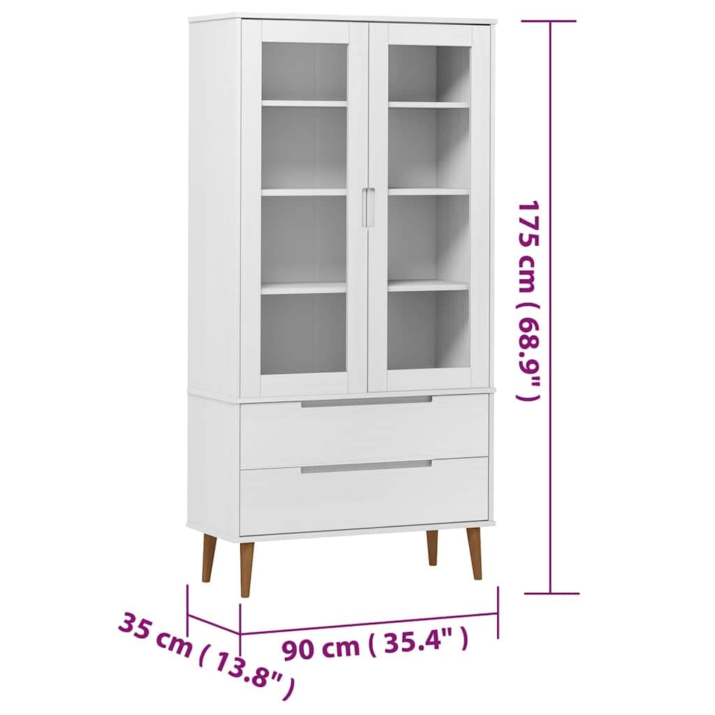vidaXL Vitrina Estantería Almacenamiento Compartimentos Puertas Cajones Armario Aparador Sala de Estar Hogar Madera Maciza de Pino Blanco
